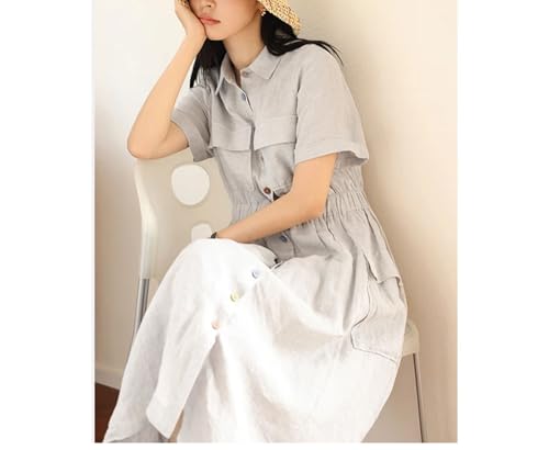Women's Linen Sundress - Youth Loose Plus Size White