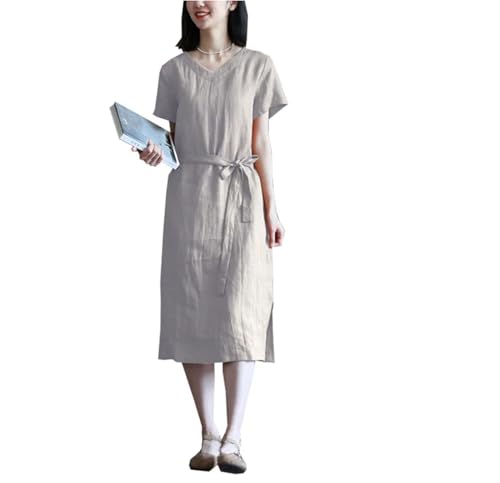 Women's V-Neck Linen Sundress - Strap A-Line Dress Sage