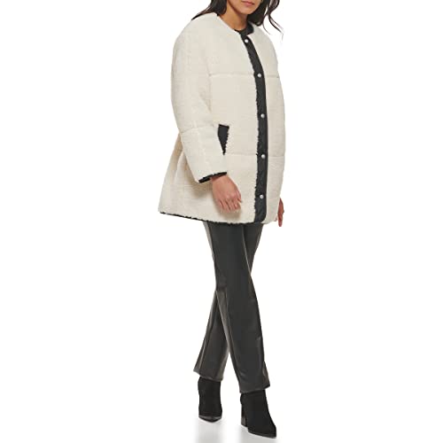 Women's Midlength Sherpa Coat with Reversible Wear