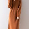 Women's Merino Wool Knit Dress - Winter Pullover Midi Orange Comfort Shift