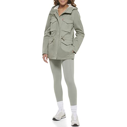 Women's Plus Four Pocket Hooded Military Jacket