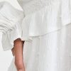 Women's Odelise Dress Long Sleeve Angled Bust Seams Lace Trim in White