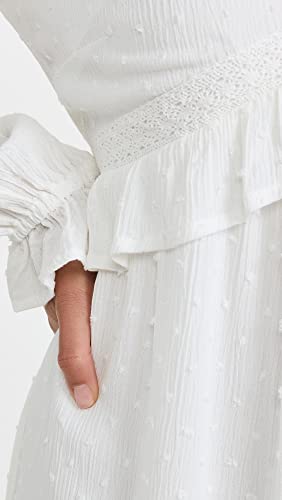 Women's Odelise Dress Long Sleeve Angled Bust Seams Lace Trim in White