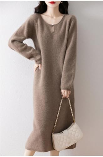 Women's Merino Wool Knit Dress - Winter Pullover Midi Orange Comfort Shift