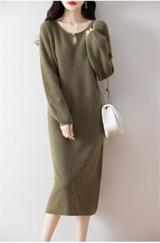 Women's Merino Wool Knit Dress - Winter Pullover Midi Orange Comfort Shift
