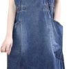 Summer Short Sleeve Denim Dress A Line Casual Pullover Long Dress for Women Lightweight Jean Dresses