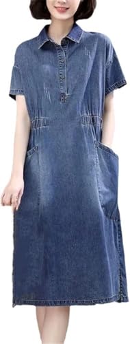 Summer Short Sleeve Denim Dress A Line Casual Pullover Long Dress for Women Lightweight Jean Dresses