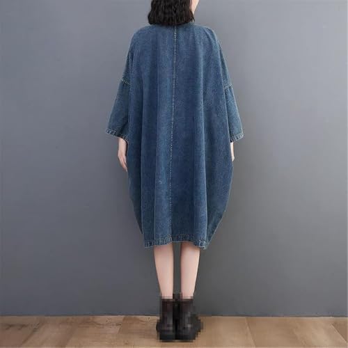 Blue Loose Womens Denim Dress Modern Casual Pullover Comfortable Long Sleeve Jean Dress