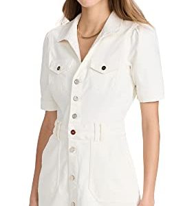 Women's Mayslie Denim Mini Dress Button Front Utility Pockets in Blank Canvas