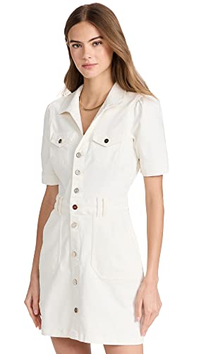 Women's Mayslie Denim Mini Dress Button Front Utility Pockets in Blank Canvas