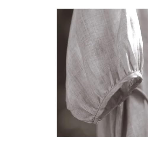 Women's Lantern Sleeve Linen - Plus Size Robe Dress Oatmeal