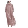 Women's Lantern Sleeve Linen - Plus Size Robe Dress Oatmeal