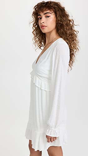 Women's Odelise Dress Long Sleeve Angled Bust Seams Lace Trim in White