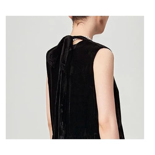 Women's Fleece Silk Shift - Sleeveless V-Neck Youth Black Casual Dress