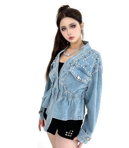 Women's Faux Leather PU Jacket, Graffiti Studded Rivet Punk Biker Moto Fashion Coat with Long Sleeve