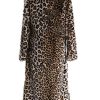 Women's Sexy Elegant Vintage Leopard Print Lapel Faux Fur Long Maxi Coat Jacket