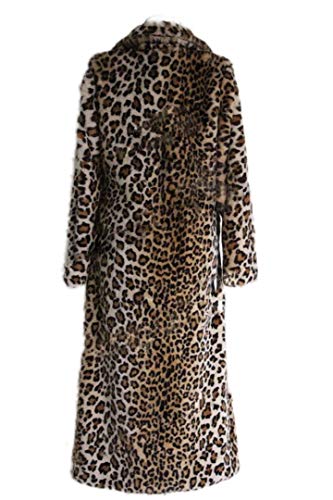 Women's Sexy Elegant Vintage Leopard Print Lapel Faux Fur Long Maxi Coat Jacket