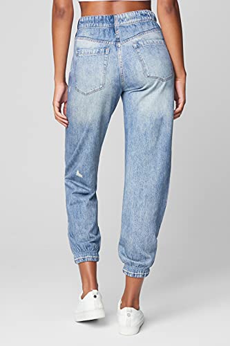 Womens French Terry Distressed Printed Denim Jogger, Comfortable & Stylish Pants