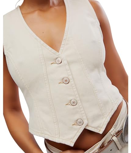 Women's Tate Denim Vest, Ecru