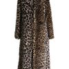 Women's Sexy Elegant Vintage Leopard Print Lapel Faux Fur Long Maxi Coat Jacket