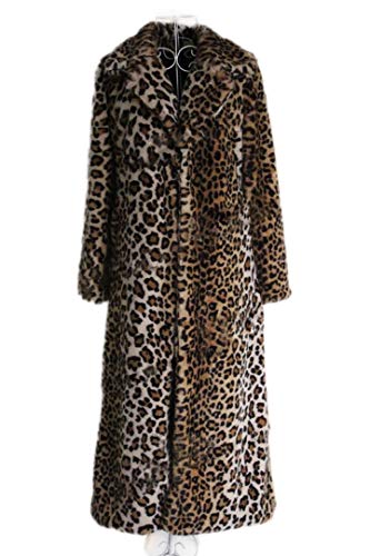 Women's Sexy Elegant Vintage Leopard Print Lapel Faux Fur Long Maxi Coat Jacket