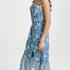 Women's Poppy Dress Sleevless Midi Square Neckline in Navy Multi