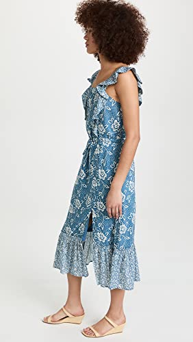 Women's Poppy Dress Sleevless Midi Square Neckline in Navy Multi