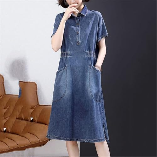 Summer Short Sleeve Denim Dress A Line Casual Pullover Long Dress for Women Lightweight Jean Dresses