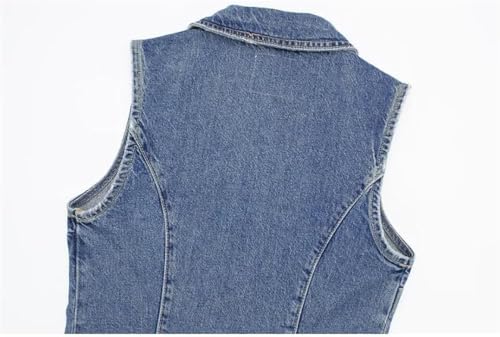 Fashionable Denim Dress for Women Sleeveless Knee Length Retro Casual Jean Dress