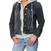 Womens Luxury Clothing Denim Trucker Jacket With Removable Hood