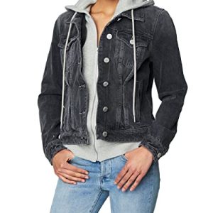 Womens Luxury Clothing Denim Trucker Jacket With Removable Hood