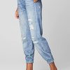 Womens French Terry Distressed Printed Denim Jogger, Comfortable & Stylish Pants