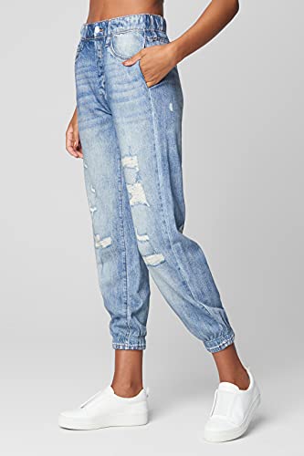 Womens French Terry Distressed Printed Denim Jogger, Comfortable & Stylish Pants