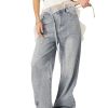 Womens Rhinestone Jeans Y2K Wide Leg Pants Unisex Loose Oversized Trousers Casual Baggy Streetwear Denim Pants