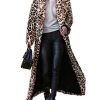 Women's Sexy Elegant Vintage Leopard Print Lapel Faux Fur Long Maxi Coat Jacket