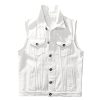 Men And Women Patch Letter Print Denim Vest Fashion Black White Waistcoat Moto Biker Sleeveless Jacket white XL