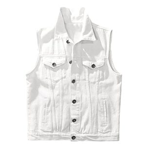 Men And Women Patch Letter Print Denim Vest Fashion Black White Waistcoat Moto Biker Sleeveless Jacket white XL