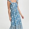 Women's Poppy Dress Sleevless Midi Square Neckline in Navy Multi