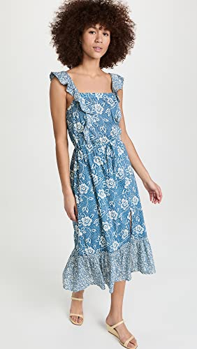 Women's Poppy Dress Sleevless Midi Square Neckline in Navy Multi