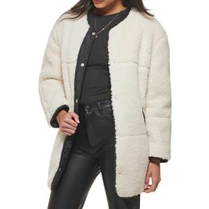 Women's Midlength Sherpa Coat with Reversible Wear