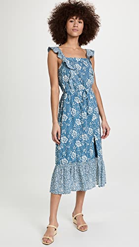 Women's Poppy Dress Sleevless Midi Square Neckline in Navy Multi
