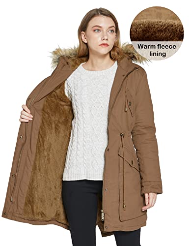 Women's Winter Thicken Fleece Jacket Fur Hooded Military Parka Coat