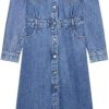 Women’s Dress Long Sleeve Shirt Blue Denim Summer Button Collared Casual Midi Long Dresses for Vacation
