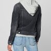 Womens Luxury Clothing Denim Trucker Jacket With Removable Hood