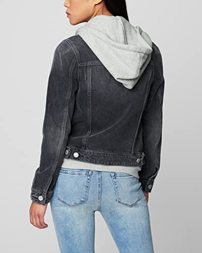 Womens Luxury Clothing Denim Trucker Jacket With Removable Hood