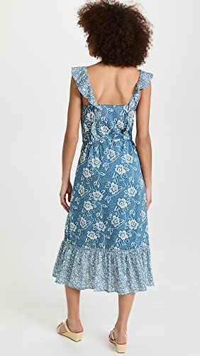 Women's Poppy Dress Sleevless Midi Square Neckline in Navy Multi