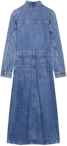 Women’s Dress Long Sleeve Shirt Blue Denim Summer Button Collared Casual Midi Long Dresses for Vacation