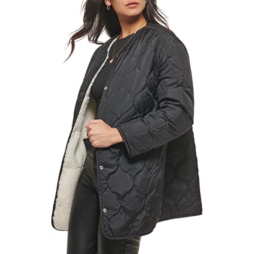Women's Midlength Sherpa Coat with Reversible Wear