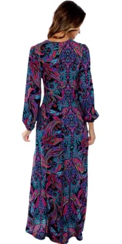 Que Linda Maxi Dress, Relaxed Fit, Deep V-Neck, Flowy Long Sleeves with Elastic Wrists, Flowy Long Dress