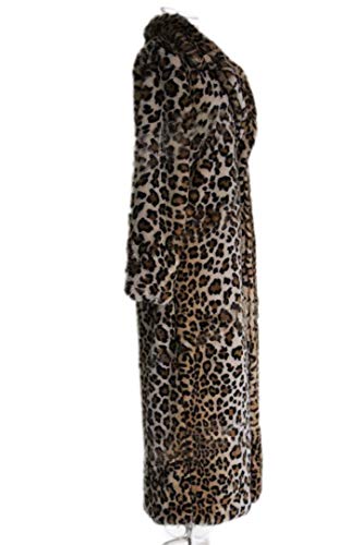 Women's Sexy Elegant Vintage Leopard Print Lapel Faux Fur Long Maxi Coat Jacket
